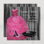 ピンクガウン高ヒールシューズホットピンクキンセアニェラ 招待状 (正面/裏面)