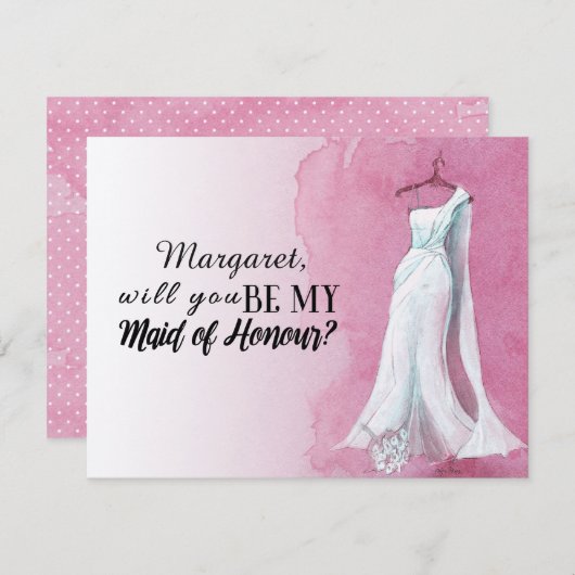 ピンクガウン「私のメイド・オブ・オーナー(花嫁付き添い人)か」 招待状 (正面/裏面)