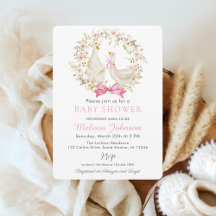 ピンクガチョウ鴨の野生の花の赤ちゃんシャワー招待状