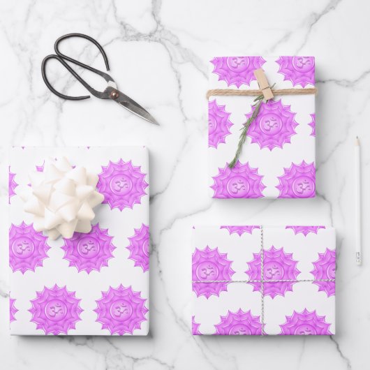 ピンクガラスロータスフラワーオムシンボルスケッチ ラッピングペーパーシート (正面)