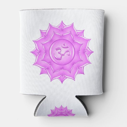 ピンクガラスロータスフラワーオムシンボルスケッチ 缶クーラー (正面)