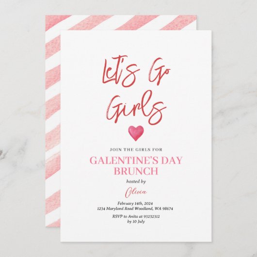 ピンクガレンティーズデイパーティーブランチ夕食バレンタイン 招待状 (正面/裏面)