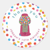 ピンクガンボールマシンキャンディバブルガムありがとう ラウンドシール (正面)