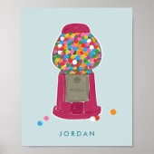 ピンクガンボールマシンキャンディバブルガムパーソナライズされた ポスター (正面)