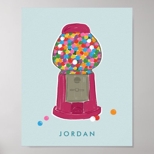 ピンクガンボールマシンキャンディバブルガムパーソナライズされた ポスター (正面)