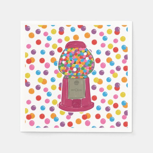 ピンクガンボールマシンキャンディバブルガム誕生日 スタンダードカクテルナプキン (正面)