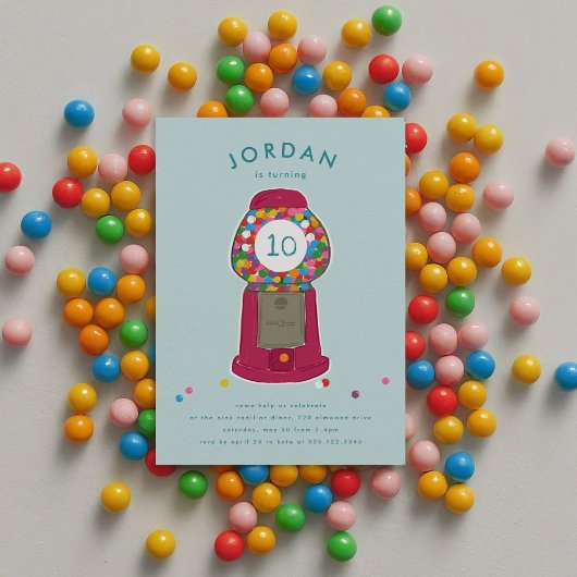 ピンクガンボールマシンキャンディバブルガム誕生日 招待状