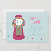 ピンクガンボールマシンキャンディバブルガム誕生日 招待状 (正面)