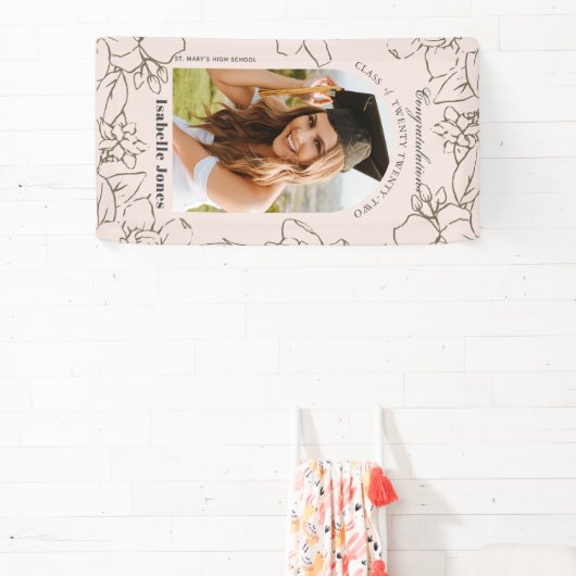 ピンクガーデニアフローラアーチ写真卒業 横断幕 (インサイチュ)