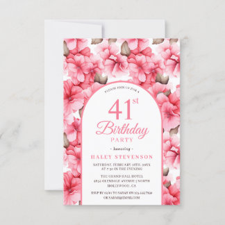 ピンクガーデンかわいらしフローラアーチシック41st誕生日 招待状