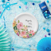 ピンクガーデンウォーターカラーフローラ ペーパープレート (パーティー)