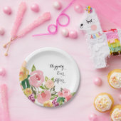 ピンクガーデンウォーターカラーフローラ ペーパープレート (パーティー)