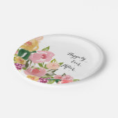 ピンクガーデンウォーターカラーフローラ ペーパープレート (アングル)