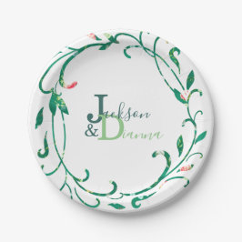 ピンクガーデンウォーターカラーリース ペーパープレート