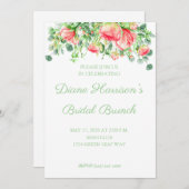 ピンクガーデンウォーターカラーローズブーケブライダルシャワー 招待状 (正面/裏面)