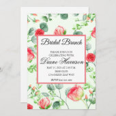 ピンクガーデンウォーターカラーローズブーケブライダルシャワー 招待状 (正面/裏面)