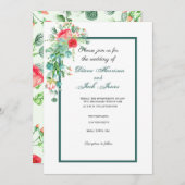 ピンクガーデンウォーターカラーローズブーケ結婚ーズ 招待状 (正面/裏面)