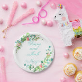 ピンクガーデンウォーターカラーローズブーケ ペーパープレート (パーティー)