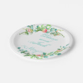 ピンクガーデンウォーターカラーローズブーケ ペーパープレート (アングル)