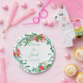 ピンクガーデンウォーターカラーローズブーケ ペーパープレート (パーティー)