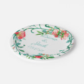 ピンクガーデンウォーターカラーローズブーケ ペーパープレート (アングル)