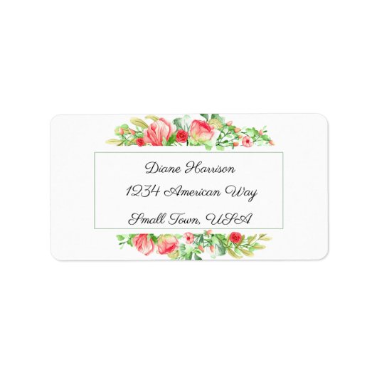 ピンクガーデンウォーターカラーローズブーケ ラベル (正面)