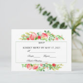 ピンクガーデンウォーターカラーローズブーケRSVPカード (スタンド正面)