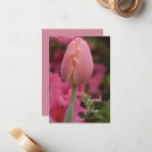 ピンクガーデンチューリップフラットサンキューノート ノートカード (正面/裏面インサイチュ)