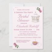 ピンクガーデンティー – パーティーブライダルシャワー 招待状 (正面)