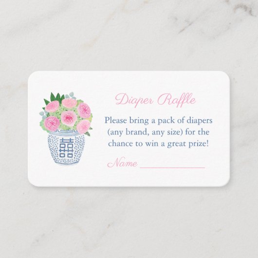 ピンクガーデンバラおむつラッフルベビーシャワーパーティー エンクロージャーカード (正面)