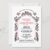 ピンクガーデンフラワーアーチ40歳の誕生日 招待状 (正面)