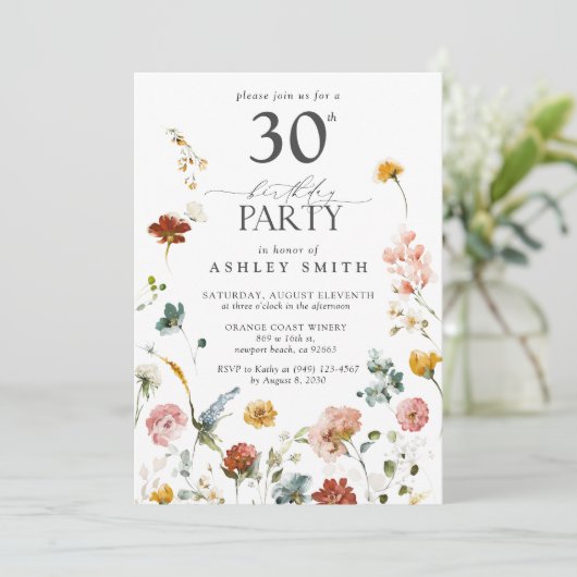 ピンクガーデンフローラ書道30歳の誕生日 招待状 (スタンド正面)