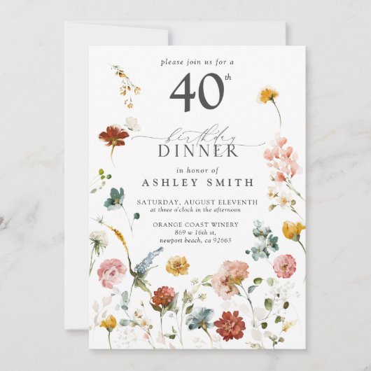 ピンクガーデンフローラ書道40歳 招待状 (正面)