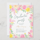 ピンクガーデンフローラ水彩写真卒業 招待状 (正面)
