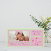 ピンクガーデンベビーガールバースデーアナウンスフォトカード 案内状 (スタンド正面)