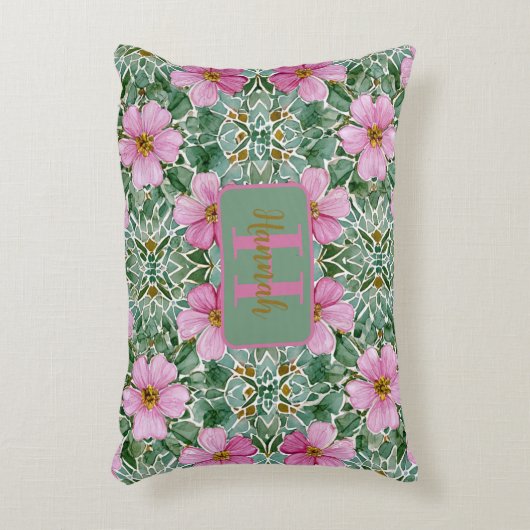ピンクガーデンモザイクアクセントピロー アクセントクッション (正面(垂直))