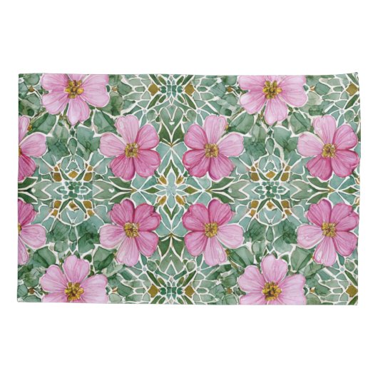 ピンクガーデンモザイク 枕カバー (裏面)