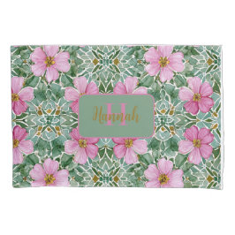 ピンクガーデンモザイク 枕カバー