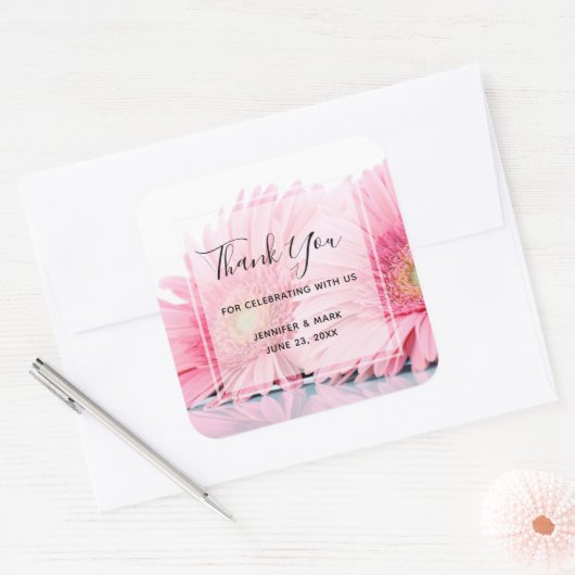 ピンクガーベラのデイジーエレガント写真ありがとう スクエアシール (封筒)