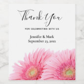 ピンクガーベラエレガントデイジー結婚写真 ワインラベル (シングルラベル)