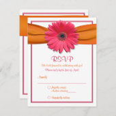 ピンクガーベラオレンジリボンバルミツワー返信カード 出欠カード (正面/裏面)