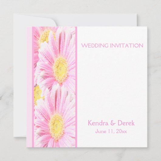 ピンクガーベラスオンホワイト結婚式招待状(四角) 招待状 (正面)