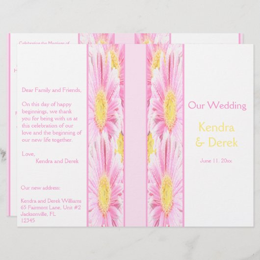 ピンクガーベラスオンホワイト結婚式 プログラム (正面/裏面)