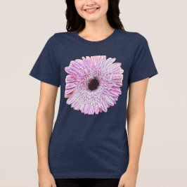 ピンクガーベラダイジーネイビーブルーTシャツ トライブレンドTシャツ