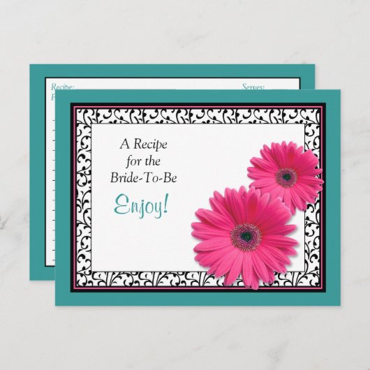 ピンクガーベラティール(緑がかった色)レシピカードが花嫁になる ポストカード (正面/裏面)