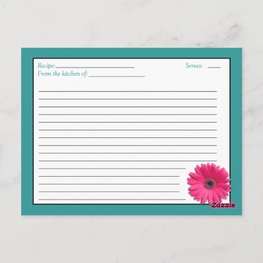 ピンクガーベラティール(緑がかった色)レシピカードが花嫁になる ポストカード (裏面)