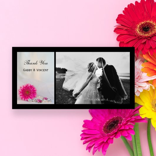 ピンクガーベラデイジーとボタ結婚ンズサンキュー サンキューカード