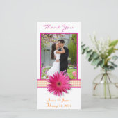 ピンクガーベラデイジーのプレイド結婚リボンありがとう サンキューカード (スタンド正面)