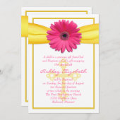ピンクガーベラデイジーイエローリボンバプテスマ招待状 招待状 (正面/裏面)