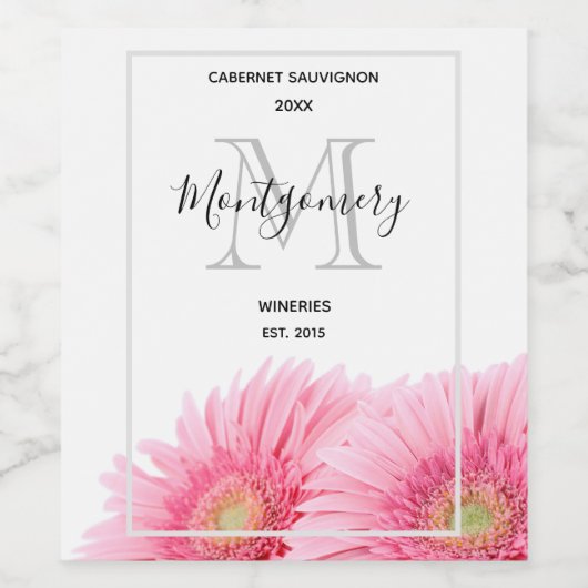 ピンクガーベラデイジーエレガントフォトワイン作り ワインラベル (シングルラベル)